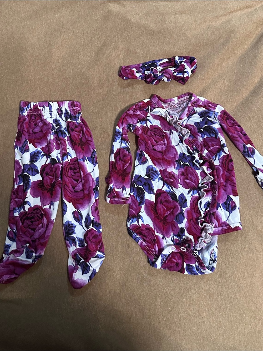 Posh Peanut Purple and Pink Floral Infant Outfit with Headband
